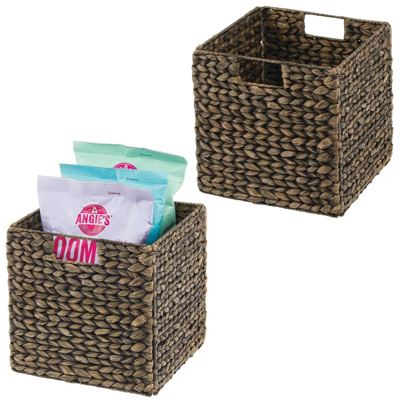mDesign Hyacinth Kitchen Storage Basket with Handles, 2 Pack